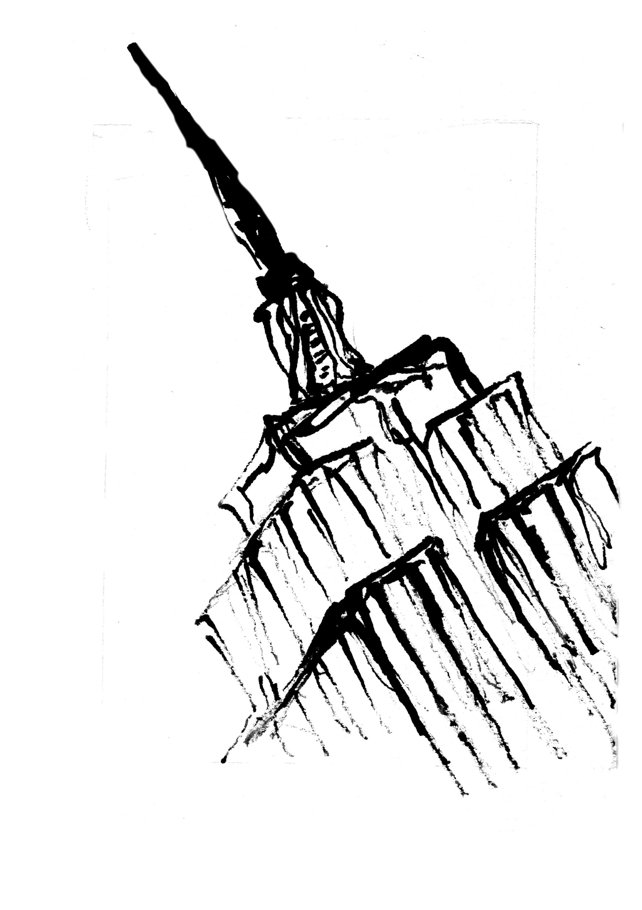 エンパイア・ステート・ビル 鉛筆画 ニューヨーク市のスカイライン、ペンとインクのスケッチ画