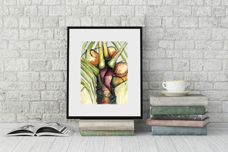 Art Painting Watercolor Jamaica Tropical Coconut Palm Tree Caribbean Print Paradise Palm No. 2 image 1