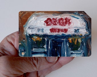 CBGB No. 3 -  Original Oil Painting NYC CBGB Club Recycled Metro Subway Card