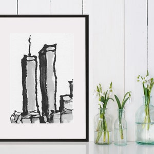 New York City World Trade Center Towers, Pen and Ink Art PRINT