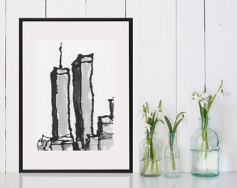 Torres del World Trade Center de la ciudad de Nueva York, pluma y tinta Art PRINT