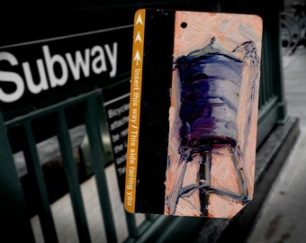 ¡El ícono se encuentra con el ícono! Arte Pintura al óleo Torre de agua de la ciudad de Nueva York en la tarjeta del metro de Nueva York - "NYC Water Tower No 24"