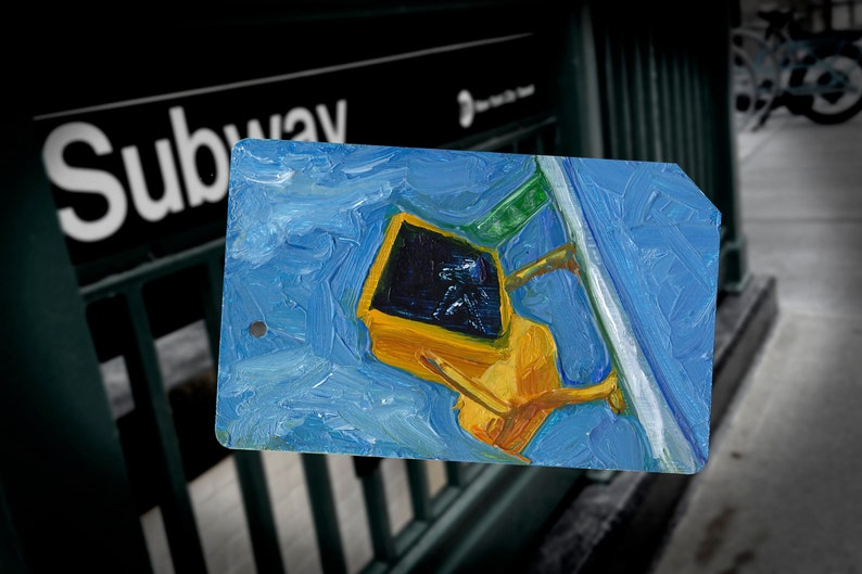 Walk on the wild side or don't Original Oil Painting NYC Walk Don't Walk Street Sign on Metro Subway Card NYC Walk, Don't Walk No. 1 image 1