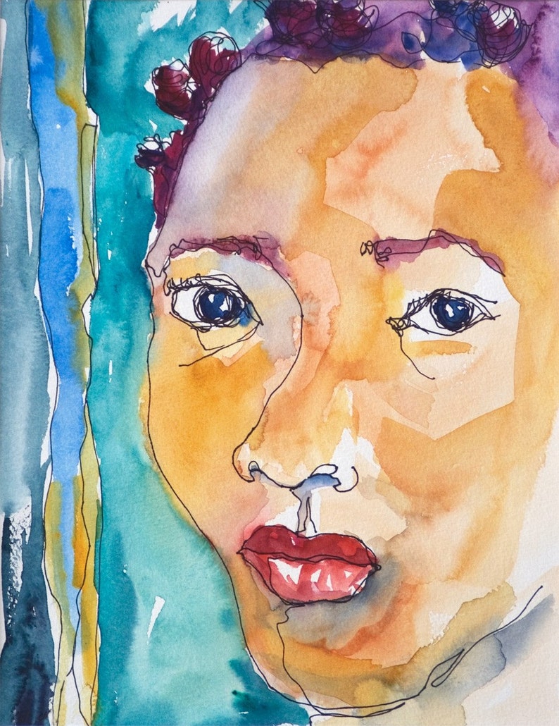 Art Painting Abstract Watercolor Portrait Black Jamaican