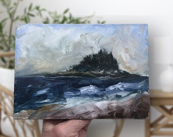 Peinture à l'huile originale sur l'île de la plage côtière du Maine - « Maine n ° 10 »