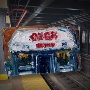 CBGB No. 3 -  Original Oil Painting NYC CBGB Club Recycled Metro Subway Card