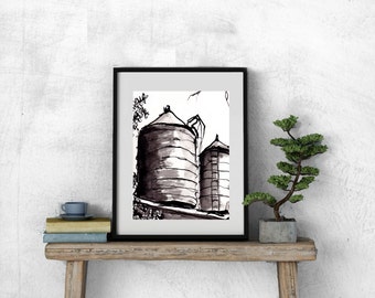 New York City Iconic Skyline, Water Tower,  Black and White PRINT - "Water Tower No. 21"