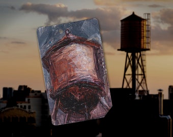Look up, NYC!  Art Oil Painting New York City Water Tower on NYC Metro Subway Card  - "Water Tower No. 54 "