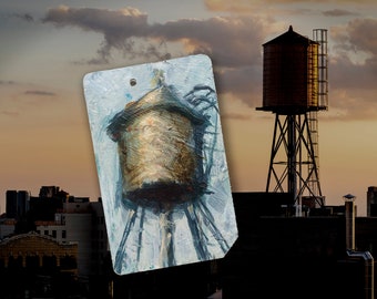 They're everywhere, just look up!  Art Oil Painting New York City Water Tower on NYC Metro Subway Card - "Water Tower No. 53 "