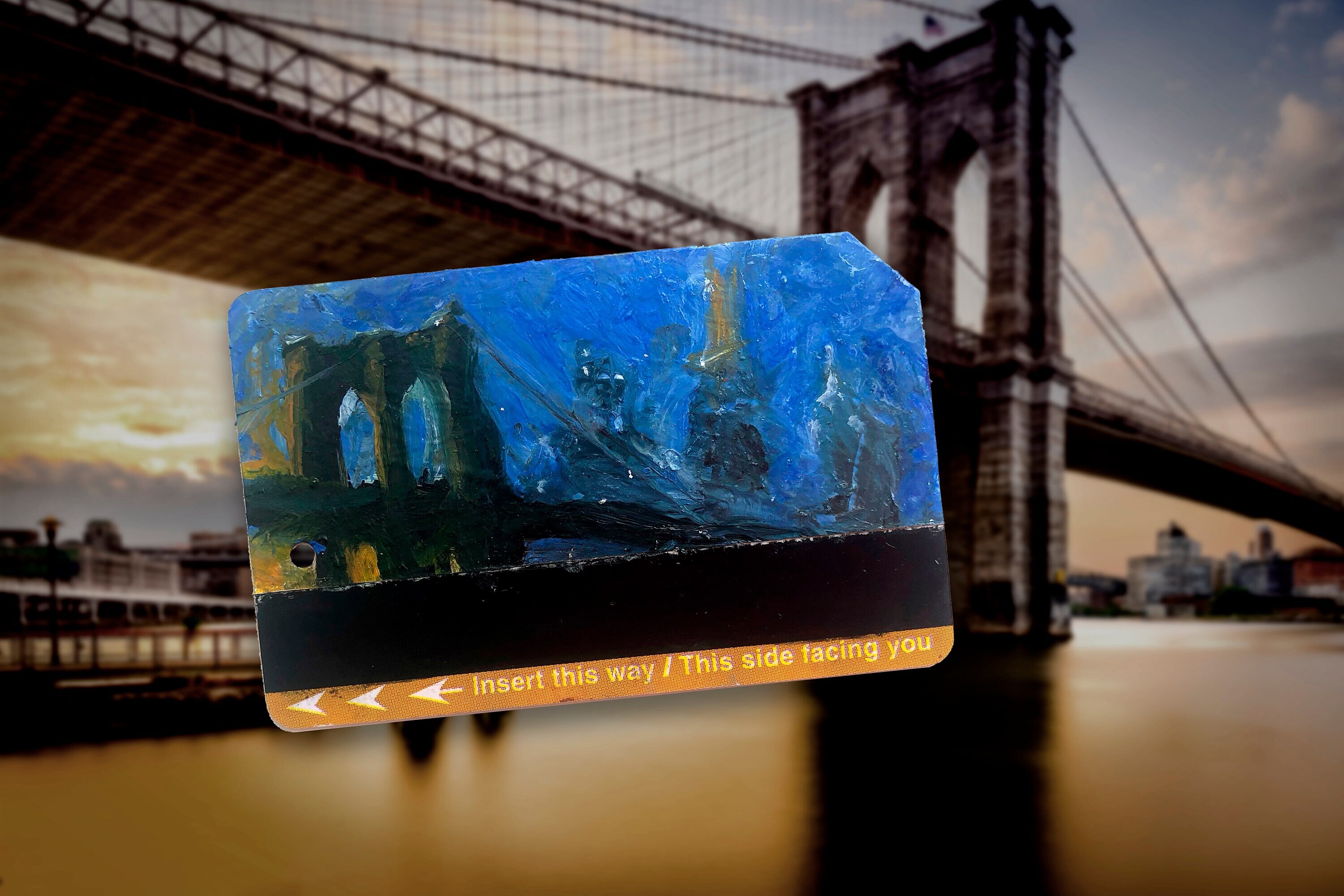 ニューヨーク　ブルックリン橋　油絵 ニューヨーク ブルックリン橋 油絵 Vintage New York Brooklyn