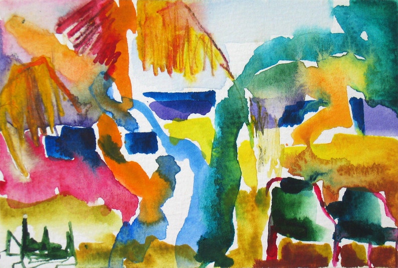 Art Painting Abstract Watercolor Tropical Beach Palm Tree | Etsy