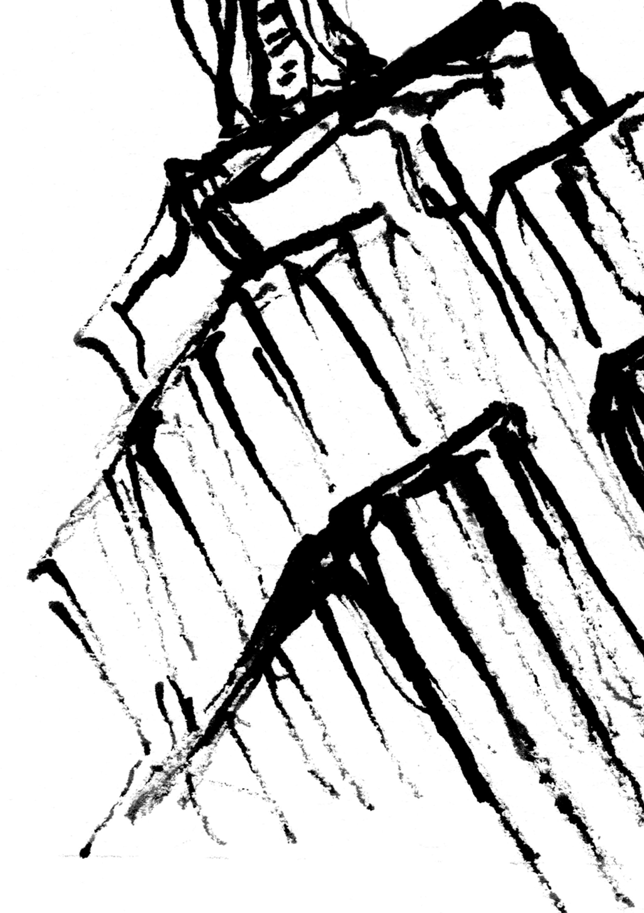 ニューヨーク市のスカイライン、ペンとインクのスケッチ画プリント