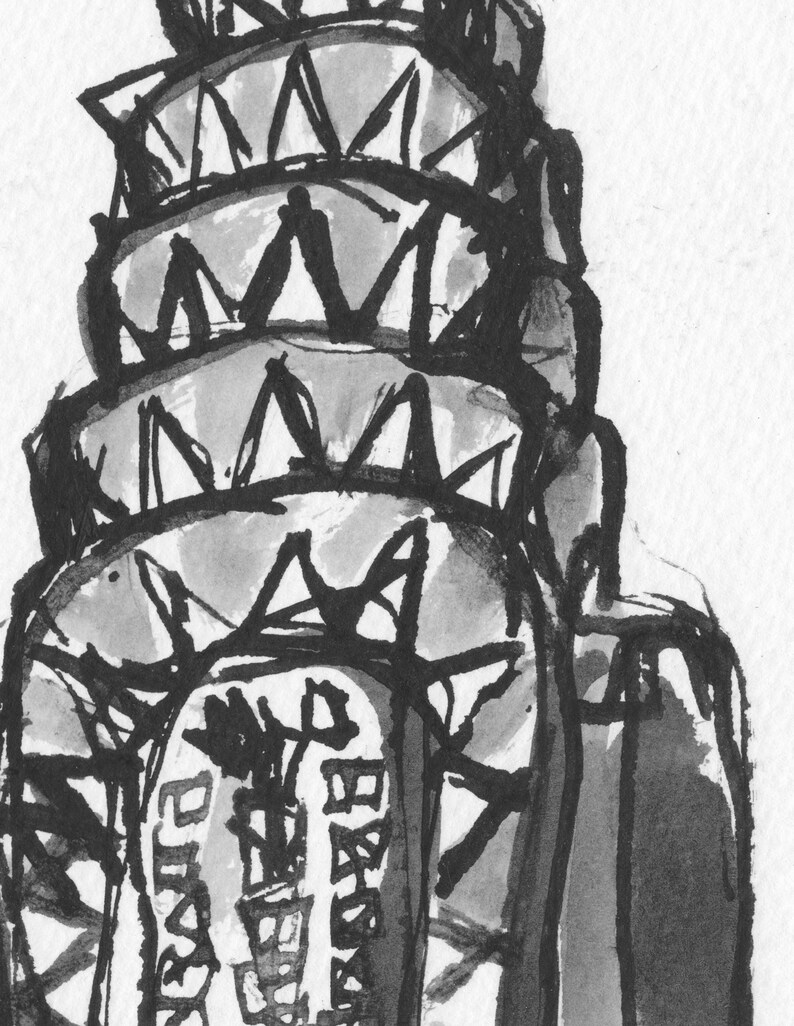 New York City Iconic Skyline Pen and Ink Sketch Drawing Black and White ...