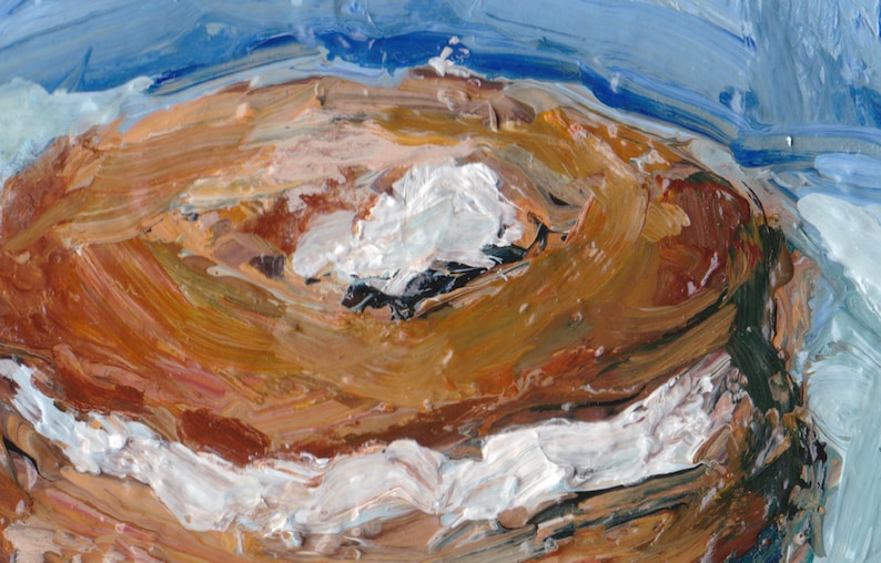 Art Oil Painting New York City Bagel with Lox and Cream Cheese on Recycled NYC Subway Card