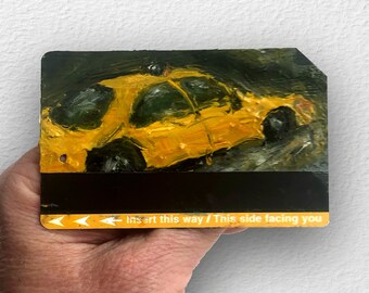Hail up that taxi! - Original art New York City Oil Painting on NYC Metro Subway Card "NYC Taxi No. 30"