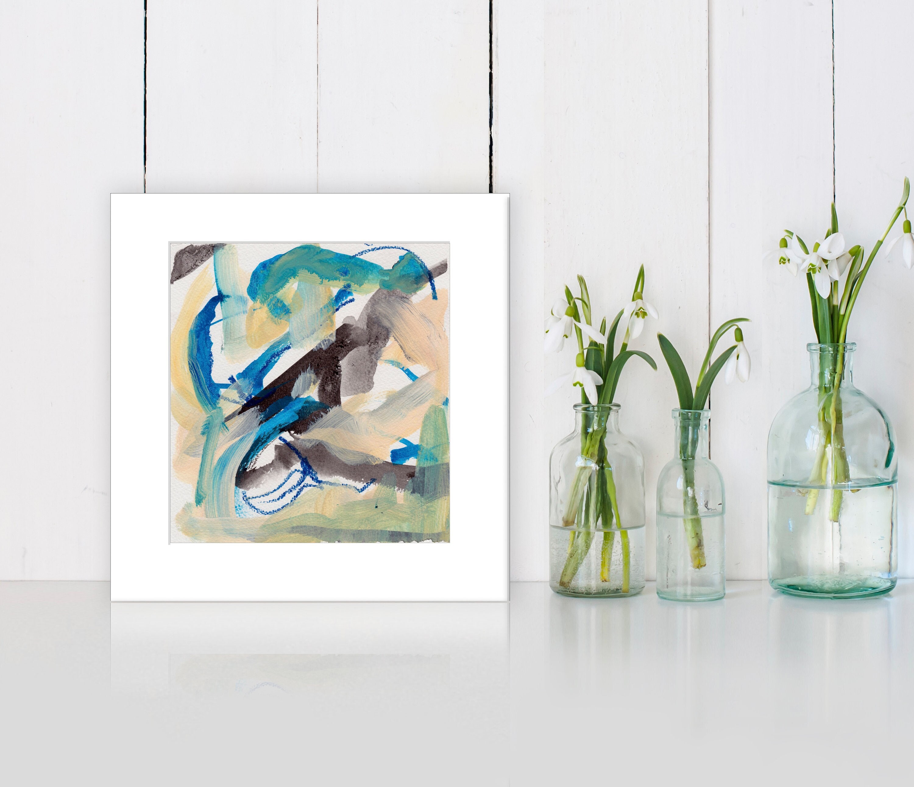 オリジナルの抽象ミクストメディア - 縁取り付き 7 x 8 インチの絵画