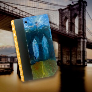 Iconic gateway to Brooklyn - Art Oil Painting New York City Brooklyn Bridge on NYC Metro Subway Card - "Brooklyn Bridge No 16 "