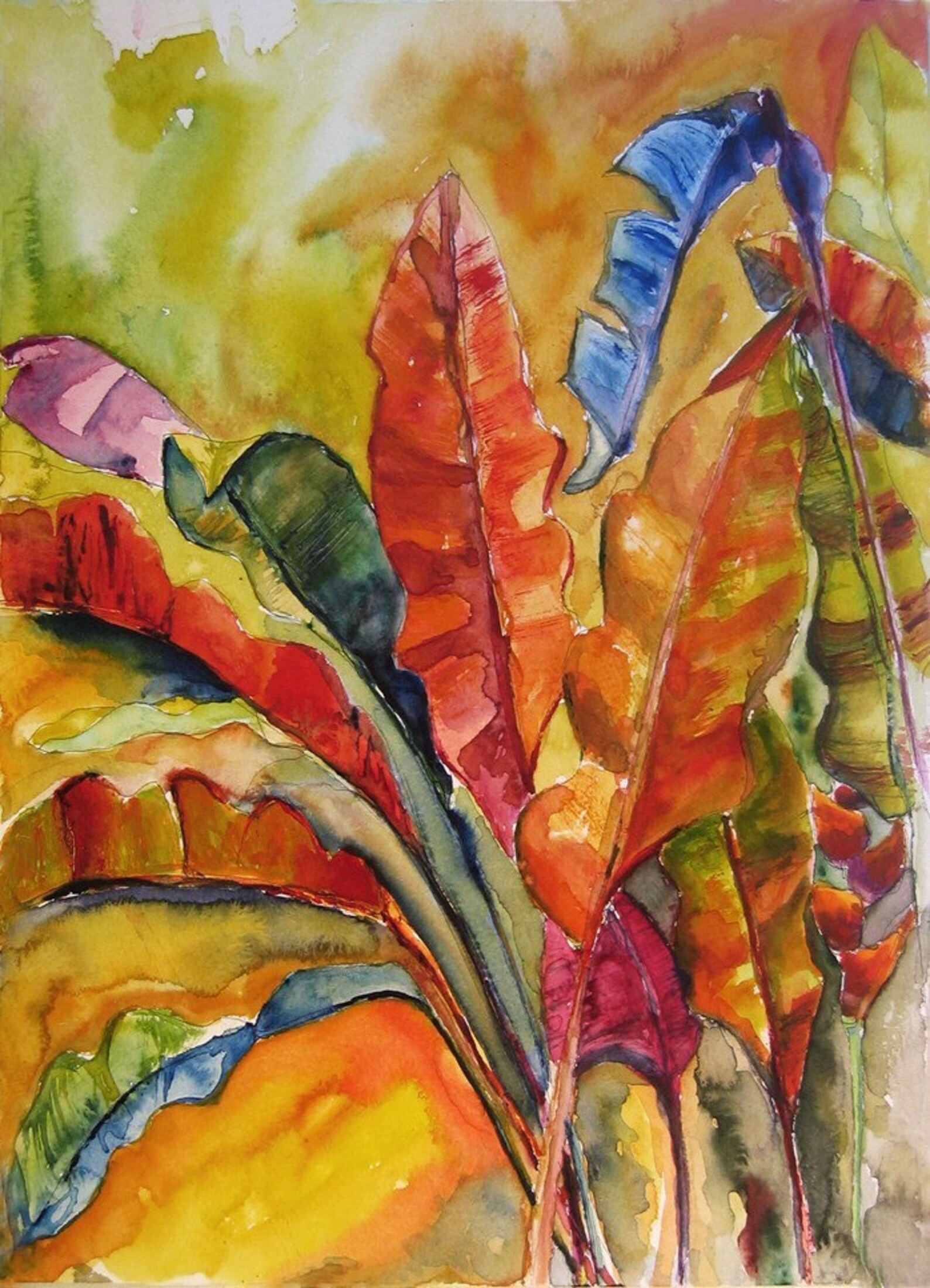 Art Painting Watercolor Tropical Banana Leaves Jamaica Etsy