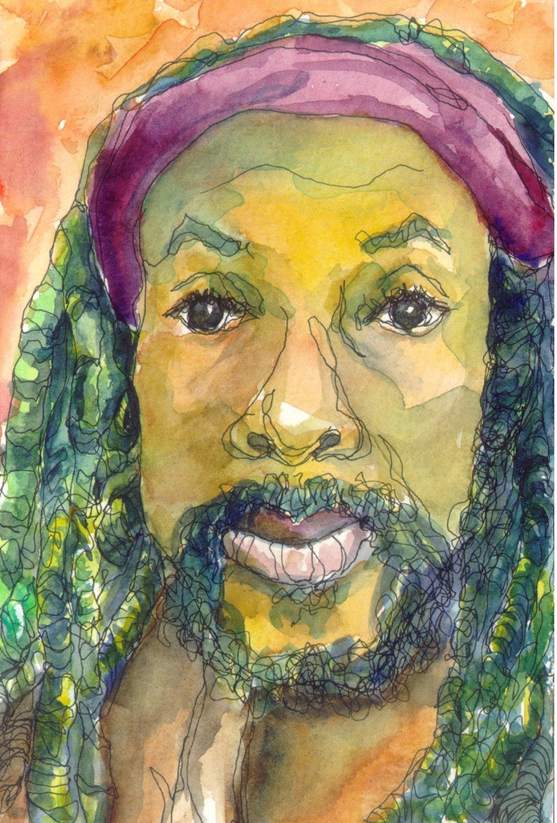 Art Painting Watercolor Portrait Black Jamaican Rasta Etsy