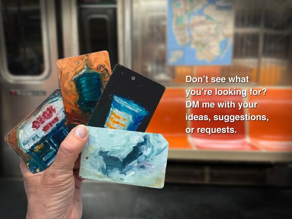 オリジナル油絵 - ニューヨーク市地下鉄カードのブルックリン橋 - Etsy