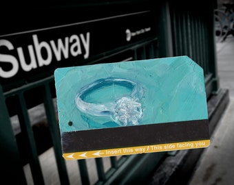 ¡Ponle un anillo! - Pintura al óleo del anillo de diamantes de la ciudad de Nueva York en la tarjeta del metro de Nueva York - "Anillo de diamantes n.° 1 -