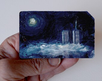 World Trade Center No. 8 -  Art Original Oil Painting NYC World Trade Center Towers on New York City Metro Recycled Subway Card