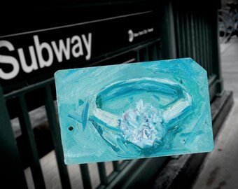 Un diamante que puede permitirse - Art Oil Painting New York City Diamond Ring on NYC Metro Subway Card - Diamond Ring No. 2