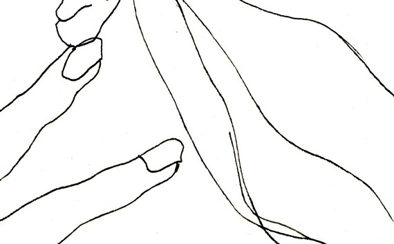 Art Pen E Inchiostro Disegno Donna Profilo Nero E Bianco Mano Alla Sua Stampa Di Gola