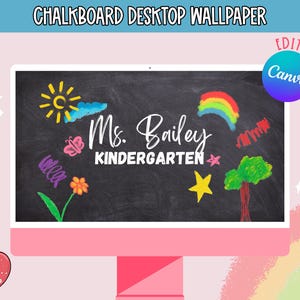 Chalkboard Desktop Wallpaper, Colorful Custom Name Personalized Teacher Computer Background, Whimsical Wallpaper Classroom Theme Decor