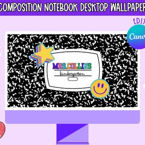 Desktop Wallpaper Teacher Classroom Decor, Colorful Back to School Computer Background, Cute Custom Name Template, Retro MacBook Wallpaper