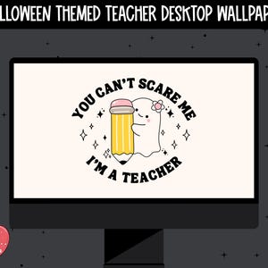 Halloween Themed Teacher Desktop Wallpaper, Cute Ghost Spooky Digital Computer Background, Instant Download Classroom Decor