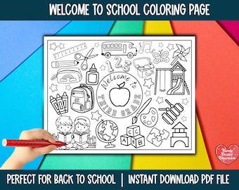 Printable Coloring Page for Back to School, Kids Coloring Sheet Instant Digital Download PDF, Classroom Theme Color Arts and Craft Activity