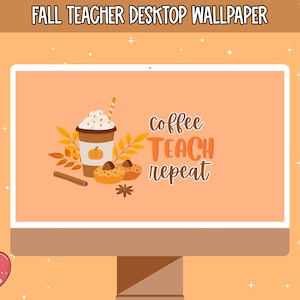 Fall Themed Coffee Lover Desktop Wallpaper for Teachers, Digital Autumn Classroom Decor, School Computer Background Instant Download