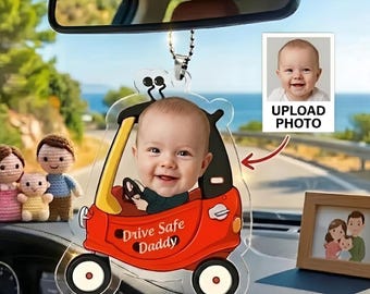 Colgador de coche personalizado con 1 a 5 fotos de niños, colgador de coche "Conduce seguro, papá". Regalo para papá, regalo del primer Día del Padre para el marido.