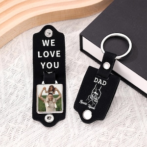Personalized Photo Custom Keychain.  Fist Bump Keychain. leather keychain for Men. Father&#39;s Day Gift. Gift for Dad. Gift for Father Son