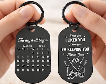 Couple Personalized Calendar Keychain | Custom Date & Name Engraved Keychain | Valentine’s Day Gift for Him Her | Anniversary Gift