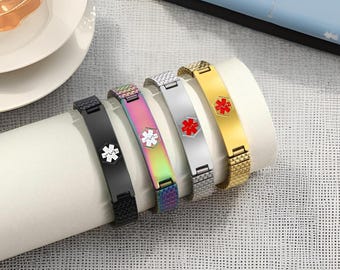 Custom Medical Alert Bracelet.Medical ID Bracelet,Engraved Medical Information Bracelet.Gift for Epilepsy, Hypertension, Diabetes Patient