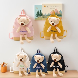 Sac à dos personnalisé en forme d'ours en peluche pour enfants. Personnalisez le sac à dos avec le nom de l'enfant. Sac personnalisé brodé. Cadeaux pour filles et garçons