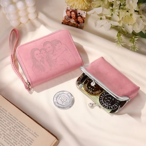Cartera de piel sintética personalizada para el Día de la Madre. Cartera de muñeca con foto y nombre. Un regalo de cumpleaños ideal para abuela, madre o ella.