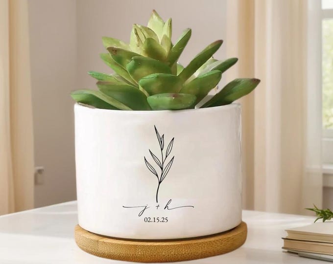 Personalized Engagement wedding Plant Pot.Engagement Date Flower Pot,Wedding Gifts for Couple,Bridal Shower gift.Engagement Gift Flower Pot
