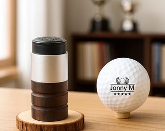 Large walnut wood stamp，Golf ball + golf stamp, ink, set,Unique golf Ball stamps for husbands, Dads, Boyfriends, Sons, and Grandsons