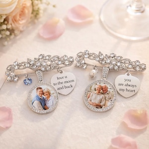 Dije de ramo de novia personalizado, dije de foto de ramo de flores personalizado, Algo azul, Pin de recuerdo, Regalos conmemorativos de boda