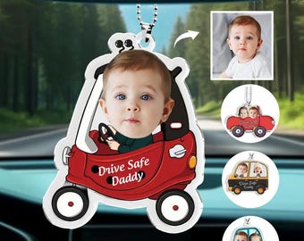 Custom Kid Photo car photo hanger.Personalized Car Mirror Hanger.Drive Safe Daddy Car Hanger. Father&#39;s Day Gift. Gift for Dad