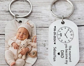 The Moment You Became My Daddy,Personalised Photo Keyring With New Born Baby Photo Gift,Gift for New Dad papa,1st Father's Day Gift