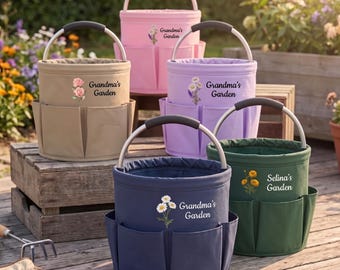 Personalized Garden Tool Bag, Custom Name & Birth Flower Garden Tote, Collapsible Oxford Cloth Organizer with Handle, Gift for Mom Grandma