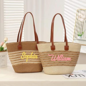 Custom name Beach Straw Bags.Beach Party Favors.Bachelor Party Tote Bag Gifts.Custom hand-held gift basket.Straw Tote Bag
