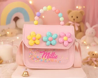 Custom Name Girls Handbag with flower,Children's name handbags,Girls Birthday Gifts,little girl purse