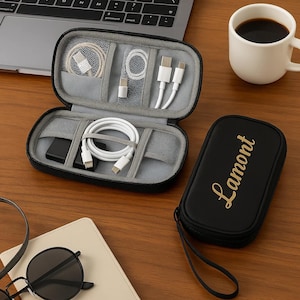 Benutzerdefinierte Name Cord Aufbewahrungstasche | Personalisierte Tech Organizer & Travel Ladegerät Tasche