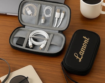 Custom Name Cord Storage Bag | Personalized Tech Organizer & Travel Charger Bag.Gifts for employees