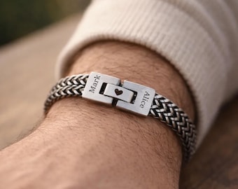Personalized Name Bracelet for Men, Custom Engraved Stainless Steel Bracelet, Valentine’s Day Gift for Him, Couple Anniversary Gift